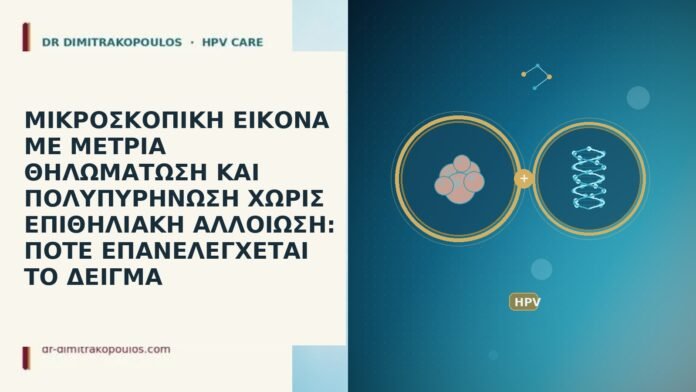 ΜΙΚΡΟΣΚΟΠΙΚΗ ΕΙΚΟΝΑ ΜΕ ΜΕΤΡΙΑ ΘΗΛΩΜΑΤΩΣΗ ΚΑΙ ΠΟΛΥΠΥΡΗΝΩΣΗ ΧΩΡΙΣ ΕΠΙΘΗΛΙΑΚΗ ΑΛΛΟΙΩΣΗ: ΠΟΤΕ ΕΠΑΝΕΛΕΓΧΕΤΑΙ ΤΟ ΔΕΙΓΜΑ ΜΙΚΡΟΣΚΟΠΙΚΗ ΕΙΚΟΝΑ ΜΕ ΜΕΤΡΙΑ ΘΗΛΩΜΑΤΩΣΗ ΚΑΙ ΠΟΛΥΠΥΡΗΝΩΣΗ ΧΩΡΙΣ ΕΠΙΘΗΛΙΑΚΗ ΑΛΛΟΙΩΣΗ: