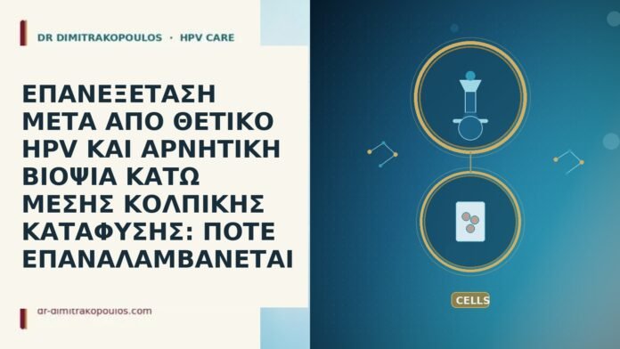 ΕΠΑΝΕΞΕΤΑΣΗ ΜΕΤΑ ΑΠΟ ΘΕΤΙΚΟ HPV ΚΑΙ ΑΡΝΗΤΙΚΗ ΒΙΟΨΙΑ ΚΑΤΩ ΜΕΣΗΣ ΚΟΛΠΙΚΗΣ ΚΑΤΑΦΥΣΗΣ: ΠΟΤΕ ΕΠΑΝΑΛΑΜΒΑΝΕΤΑΙ ΕΠΑΝΕΞΕΤΑΣΗ ΜΕΤΑ ΑΠΟ ΘΕΤΙΚΟ HPV ΚΑΙ ΑΡΝΗΤΙΚΗ ΒΙΟΨΙΑ ΚΑΤΩ ΜΕΣΗΣ