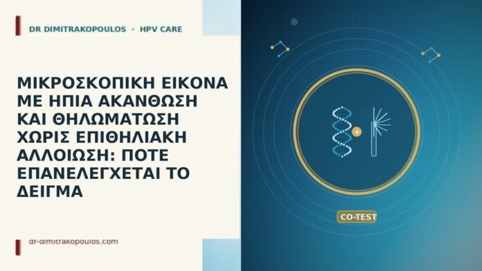 ΜΙΚΡΟΣΚΟΠΙΚΗ ΕΙΚΟΝΑ ΜΕ ΗΠΙΑ ΑΚΑΝΘΩΣΗ ΚΑΙ ΘΗΛΩΜΑΤΩΣΗ ΧΩΡΙΣ ΕΠΙΘΗΛΙΑΚΗ ΑΛΛΟΙΩΣΗ: ΠΟΤΕ ΕΠΑΝΕΛΕΓΧΕΤΑΙ ΤΟ ΔΕΙΓΜΑ ΜΙΚΡΟΣΚΟΠΙΚΗ ΕΙΚΟΝΑ ΜΕ ΗΠΙΑ ΑΚΑΝΘΩΣΗ ΚΑΙ ΘΗΛΩΜΑΤΩΣΗ ΧΩΡΙΣ ΕΠΙΘΗΛΙΑΚΗ ΑΛΛΟΙΩΣΗ: