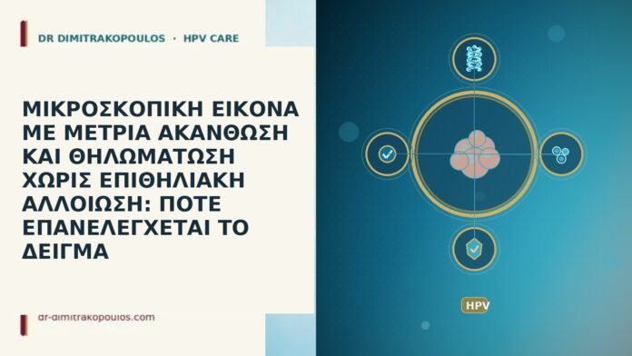 ΜΙΚΡΟΣΚΟΠΙΚΗ ΕΙΚΟΝΑ ΜΕ ΜΕΤΡΙΑ ΑΚΑΝΘΩΣΗ ΚΑΙ ΘΗΛΩΜΑΤΩΣΗ ΧΩΡΙΣ ΕΠΙΘΗΛΙΑΚΗ ΑΛΛΟΙΩΣΗ: ΠΟΤΕ ΕΠΑΝΕΛΕΓΧΕΤΑΙ ΤΟ ΔΕΙΓΜΑ ΜΙΚΡΟΣΚΟΠΙΚΗ ΕΙΚΟΝΑ ΜΕ ΜΕΤΡΙΑ ΑΚΑΝΘΩΣΗ ΚΑΙ ΘΗΛΩΜΑΤΩΣΗ ΧΩΡΙΣ ΕΠΙΘΗΛΙΑΚΗ ΑΛΛΟΙΩΣΗ: