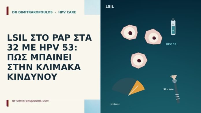 LSIL ΣΤΟ PAP ΣΤΑ 32 ΜΕ HPV 53: ΠΩΣ ΜΠΑΙΝΕΙ ΣΤΗΝ ΚΛΙΜΑΚΑ ΚΙΝΔΥΝΟΥ LSIL ΣΤΟ PAP ΣΤΑ 32 ΜΕ HPV 53: ΠΩΣ ΜΠΑΙΝΕΙ