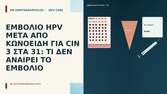 ΕΜΒΟΛΙΟ HPV ΜΕΤΑ ΑΠΟ ΚΩΝΟΕΙΔΗ ΓΙΑ CIN 3 ΣΤΑ 31: ΤΙ ΔΕΝ ΑΝΑΙΡΕΙ ΤΟ ΕΜΒΟΛΙΟ ΕΜΒΟΛΙΟ HPV ΜΕΤΑ ΑΠΟ ΚΩΝΟΕΙΔΗ ΓΙΑ CIN 3 ΣΤΑ 31: