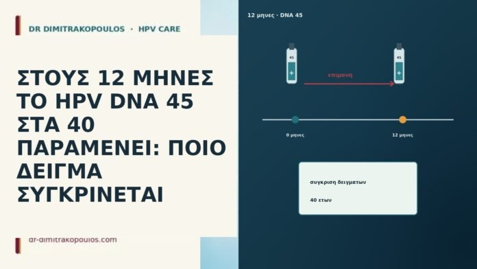 ΣΤΟΥΣ 12 ΜΗΝΕΣ ΤΟ HPV DNA 45 ΣΤΑ 40 ΠΑΡΑΜΕΝΕΙ: ΠΟΙΟ ΔΕΙΓΜΑ ΣΥΓΚΡΙΝΕΤΑΙ ΣΤΟΥΣ 12 ΜΗΝΕΣ ΤΟ HPV DNA 45 ΣΤΑ 40 ΠΑΡΑΜΕΝΕΙ: