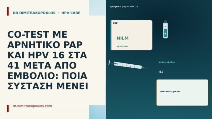 CO-TEST ΜΕ ΑΡΝΗΤΙΚΟ PAP ΚΑΙ HPV 16 ΣΤΑ 41 ΜΕΤΑ ΑΠΟ ΕΜΒΟΛΙΟ: ΠΟΙΑ ΣΥΣΤΑΣΗ ΜΕΝΕΙ CO-TEST ΜΕ ΑΡΝΗΤΙΚΟ PAP ΚΑΙ HPV 16 ΣΤΑ 41 ΜΕΤΑ