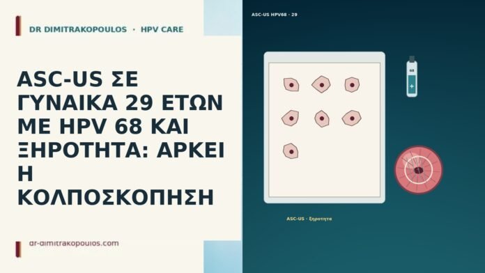 ASC-US ΣΕ ΓΥΝΑΙΚΑ 29 ΕΤΩΝ ΜΕ HPV 68 ΚΑΙ ΞΗΡΟΤΗΤΑ: ΑΡΚΕΙ Η ΚΟΛΠΟΣΚΟΠΗΣΗ ASC-US ΣΕ ΓΥΝΑΙΚΑ 29 ΕΤΩΝ ΜΕ HPV 68 ΚΑΙ ΞΗΡΟΤΗΤΑ: