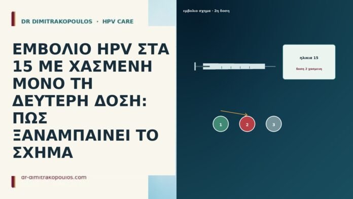 ΕΜΒΟΛΙΟ HPV ΣΤΑ 15 ΜΕ ΧΑΣΜΕΝΗ ΜΟΝΟ ΤΗ ΔΕΥΤΕΡΗ ΔΟΣΗ: ΠΩΣ ΞΑΝΑΜΠΑΙΝΕΙ ΤΟ ΣΧΗΜΑ ΕΜΒΟΛΙΟ HPV ΣΤΑ 15 ΜΕ ΧΑΣΜΕΝΗ ΜΟΝΟ ΤΗ ΔΕΥΤΕΡΗ ΔΟΣΗ: