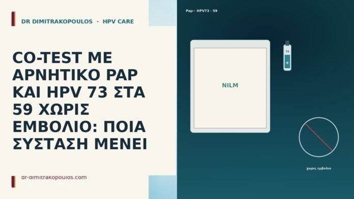 CO-TEST ΜΕ ΑΡΝΗΤΙΚΟ PAP ΚΑΙ HPV 73 ΣΤΑ 59 ΧΩΡΙΣ ΕΜΒΟΛΙΟ: ΠΟΙΑ ΣΥΣΤΑΣΗ ΜΕΝΕΙ CO-TEST ΜΕ ΑΡΝΗΤΙΚΟ PAP ΚΑΙ HPV 73 ΣΤΑ 59 ΧΩΡΙΣ