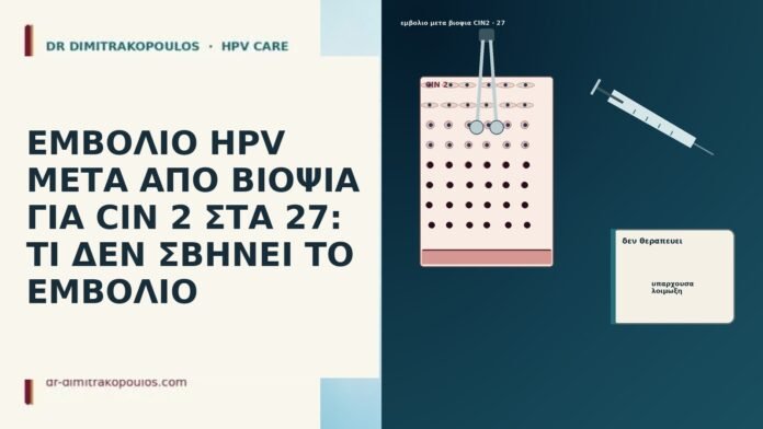 ΕΜΒΟΛΙΟ HPV ΜΕΤΑ ΑΠΟ ΒΙΟΨΙΑ ΓΙΑ CIN 2 ΣΤΑ 27: