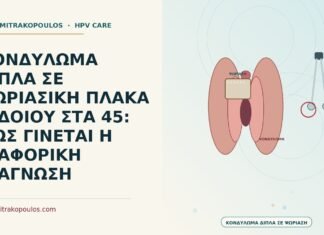 ΚΟΝΔΥΛΩΜΑ ΔΙΠΛΑ ΣΕ ΨΩΡΙΑΣΙΚΗ ΠΛΑΚΑ ΑΙΔΟΙΟΥ ΣΤΑ 45: ΠΩΣ ΓΙΝΕΤΑΙ Η ΔΙΑΦΟΡΙΚΗ ΔΙΑΓΝΩΣΗ κονδύλωμα δίπλα σε ψωρίαση