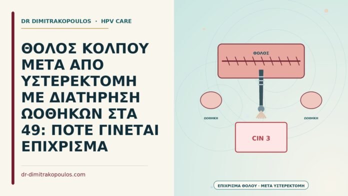 ΘΟΛΟΣ ΚΟΛΠΟΥ ΜΕΤΑ ΑΠΟ ΥΣΤΕΡΕΚΤΟΜΗ ΜΕ ΔΙΑΤΗΡΗΣΗ ΩΟΘΗΚΩΝ ΣΤΑ 49: ΠΟΤΕ ΓΙΝΕΤΑΙ ΕΠΙΧΡΙΣΜΑ επίχρισμα θόλου μετά από υστερεκτομή