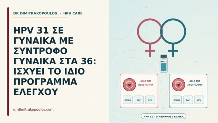 HPV 31 ΣΕ ΓΥΝΑΙΚΑ ΜΕ ΣΥΝΤΡΟΦΟ ΓΥΝΑΙΚΑ ΣΤΑ 36: ΙΣΧΥΕΙ ΤΟ ΙΔΙΟ ΠΡΟΓΡΑΜΜΑ ΕΛΕΓΧΟΥ HPV σε σχέση δύο γυναικών