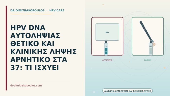 HPV DNA ΑΥΤΟΛΗΨΙΑΣ ΘΕΤΙΚΟ ΚΑΙ ΚΛΙΝΙΚΗΣ ΛΗΨΗΣ ΑΡΝΗΤΙΚΟ ΣΤΑ 37: ΤΙ ΙΣΧΥΕΙ διαφωνία αυτοληψίας και κλινικής λήψης