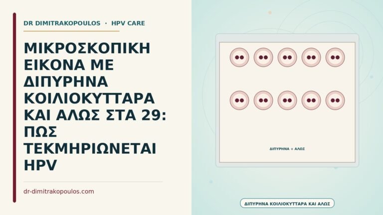 μικροσκοπική εικόνα με διπύρηνα κοιλοκύτταρα και άλω