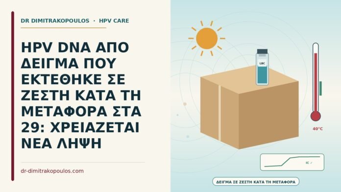 HPV DNA ΑΠΟ ΔΕΙΓΜΑ ΠΟΥ ΕΚΤΕΘΗΚΕ ΣΕ ΖΕΣΤΗ ΚΑΤΑ ΤΗ ΜΕΤΑΦΟΡΑ ΣΤΑ 29: ΧΡΕΙΑΖΕΤΑΙ ΝΕΑ ΛΗΨΗ HPV DNA από δείγμα που εκτέθηκε σε ζέστη