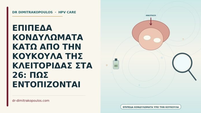 ΕΠΙΠΕΔΑ ΚΟΝΔΥΛΩΜΑΤΑ ΚΑΤΩ ΑΠΟ ΤΗΝ ΚΟΥΚΟΥΛΑ ΤΗΣ ΚΛΕΙΤΟΡΙΔΑΣ ΣΤΑ 26: ΠΩΣ ΕΝΤΟΠΙΖΟΝΤΑΙ επίπεδα κονδυλώματα κάτω από την κουκούλα