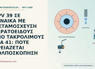HPV 39 ΣΕ ΓΥΝΑΙΚΑ ΜΕ ΜΕΤΑΜΟΣΧΕΥΣΗ ΚΕΡΑΤΟΕΙΔΟΥΣ ΥΠΟ ΤΑΚΡΟΛΙΜΟΥΣ ΣΤΑ 41: ΠΟΤΕ ΧΡΕΙΑΖΕΤΑΙ ΚΟΛΠΟΣΚΟΠΗΣΗ HPV 39 με τακρόλιμους μετά από κερατοειδή