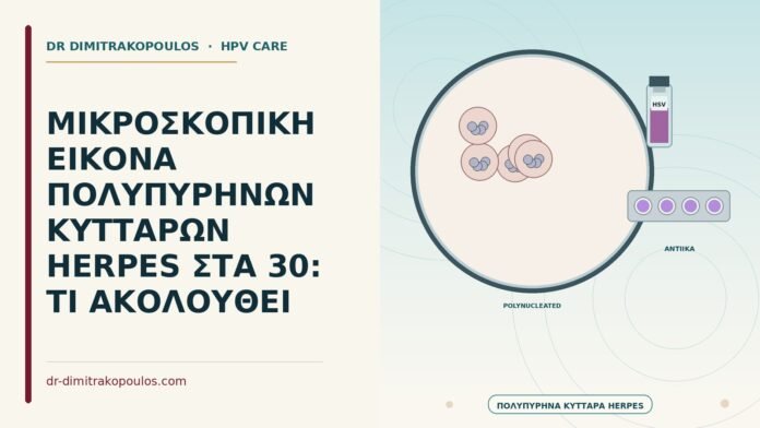 μικροσκοπική εικόνα πολυπύρηνων κυττάρων herpes