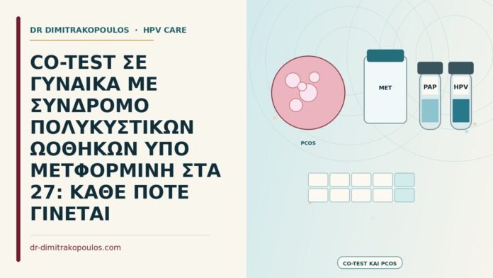 CO-TEST ΣΕ ΓΥΝΑΙΚΑ ΜΕ ΣΥΝΔΡΟΜΟ ΠΟΛΥΚΥΣΤΙΚΩΝ ΩΟΘΗΚΩΝ ΥΠΟ ΜΕΤΦΟΡΜΙΝΗ ΣΤΑ 27: ΚΑΘΕ ΠΟΤΕ ΓΙΝΕΤΑΙ co-test με σύνδρομο πολυκυστικών ωοθηκών