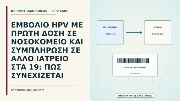 ΕΜΒΟΛΙΟ HPV ΜΕ ΠΡΩΤΗ ΔΟΣΗ ΣΕ ΝΟΣΟΚΟΜΕΙΟ ΚΑΙ ΣΥΜΠΛΗΡΩΣΗ ΣΕ ΑΛΛΟ ΙΑΤΡΕΙΟ ΣΤΑ 19: ΠΩΣ ΣΥΝΕΧΙΖΕΤΑΙ εμβόλιο HPV με συμπλήρωση σε άλλο ιατρείο