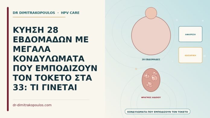 ΚΥΗΣΗ 28 ΕΒΔΟΜΑΔΩΝ ΜΕ ΜΕΓΑΛΑ ΚΟΝΔΥΛΩΜΑΤΑ ΠΟΥ ΕΜΠΟΔΙΖΟΥΝ ΤΟΝ ΤΟΚΕΤΟ ΣΤΑ 33: ΤΙ ΓΙΝΕΤΑΙ μεγάλα κονδυλώματα που εμποδίζουν τον τοκετό