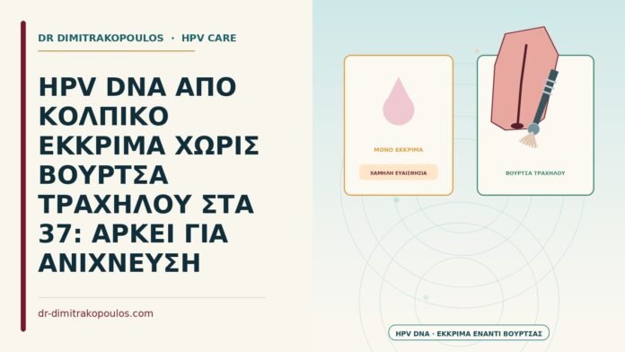 HPV DNA ΑΠΟ ΚΟΛΠΙΚΟ ΕΚΚΡΙΜΑ ΧΩΡΙΣ ΒΟΥΡΤΣΑ ΤΡΑΧΗΛΟΥ ΣΤΑ 37: ΑΡΚΕΙ ΓΙΑ ΑΝΙΧΝΕΥΣΗ HPV DNA από κολπικό έκκριμα χωρίς βούρτσα