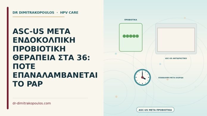 ASC-US ΜΕΤΑ ΕΝΔΟΚΟΛΠΙΚΗ ΠΡΟΒΙΟΤΙΚΗ ΘΕΡΑΠΕΙΑ ΣΤΑ 36: ΠΟΤΕ ΕΠΑΝΑΛΑΜΒΑΝΕΤΑΙ ΤΟ PAP ASC-US μετά ενδοκολπική προβιοτική θεραπεία