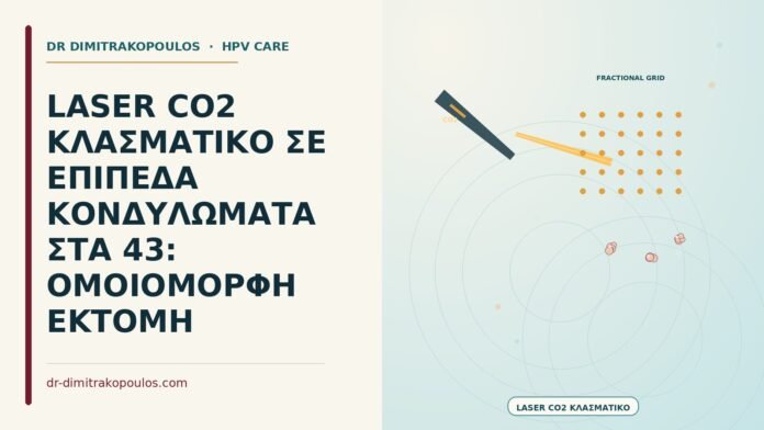 LASER CO2 ΚΛΑΣΜΑΤΙΚΟ ΣΕ ΕΠΙΠΕΔΑ ΚΟΝΔΥΛΩΜΑΤΑ ΣΤΑ 43: ΟΜΟΙΟΜΟΡΦΗ ΕΚΤΟΜΗ laser CO2 κλασματικό σε επίπεδα κονδυλώματα