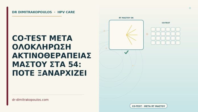 CO-TEST ΜΕΤΑ ΟΛΟΚΛΗΡΩΣΗ ΑΚΤΙΝΟΘΕΡΑΠΕΙΑΣ ΜΑΣΤΟΥ ΣΤΑ 54: ΠΟΤΕ ΞΑΝΑΡΧΙΖΕΙ co-test μετά ολοκλήρωση ακτινοθεραπείας μαστού