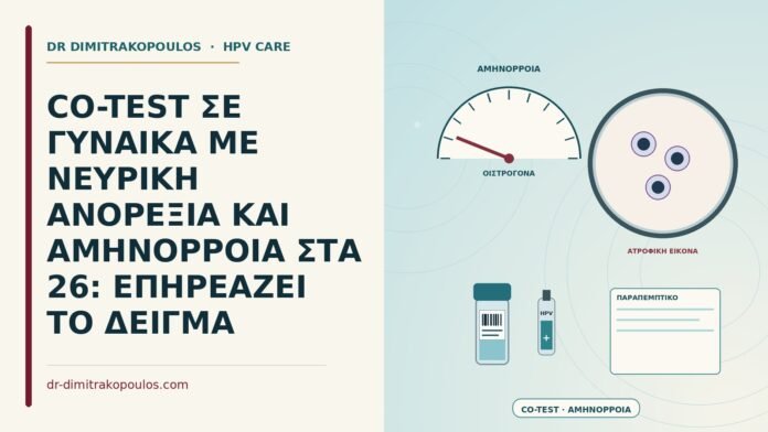 CO-TEST ΣΕ ΓΥΝΑΙΚΑ ΜΕ ΝΕΥΡΙΚΗ ΑΝΟΡΕΞΙΑ ΚΑΙ ΑΜΗΝΟΡΡΟΙΑ ΣΤΑ 26: ΕΠΗΡΕΑΖΕΙ ΤΟ ΔΕΙΓΜΑ co-test με αμηνόρροια