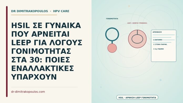HSIL ΣΕ ΓΥΝΑΙΚΑ ΠΟΥ ΑΡΝΕΙΤΑΙ LEEP ΓΙΑ ΛΟΓΟΥΣ ΓΟΝΙΜΟΤΗΤΑΣ ΣΤΑ 30: ΠΟΙΕΣ ΕΝΑΛΛΑΚΤΙΚΕΣ ΥΠΑΡΧΟΥΝ HSIL με άρνηση LEEP για γονιμότητα