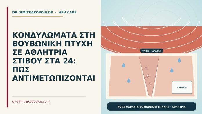 ΚΟΝΔΥΛΩΜΑΤΑ ΣΤΗ ΒΟΥΒΩΝΙΚΗ ΠΤΥΧΗ ΣΕ ΑΘΛΗΤΡΙΑ ΣΤΙΒΟΥ ΣΤΑ 24: ΠΩΣ ΑΝΤΙΜΕΤΩΠΙΖΟΝΤΑΙ κονδυλώματα στη βουβωνική πτυχή αθλήτριας