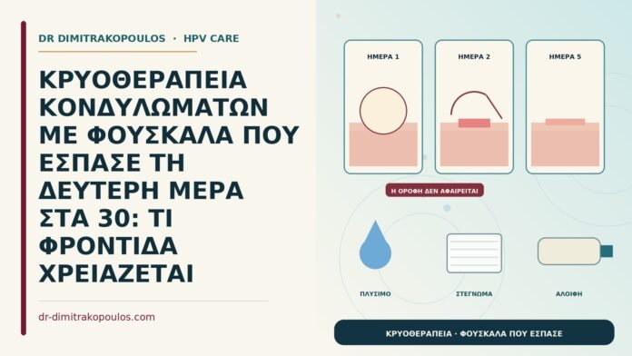 σπασμένη φουσκάλα μετά κρυοθεραπεία