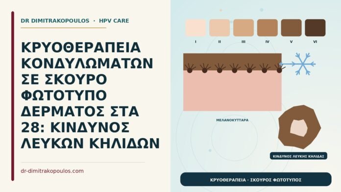 ΚΡΥΟΘΕΡΑΠΕΙΑ ΚΟΝΔΥΛΩΜΑΤΩΝ ΣΕ ΣΚΟΥΡΟ ΦΩΤΟΤΥΠΟ ΔΕΡΜΑΤΟΣ ΣΤΑ 28: ΚΙΝΔΥΝΟΣ ΛΕΥΚΩΝ ΚΗΛΙΔΩΝ κρυοθεραπεία σε σκούρο φωτότυπο