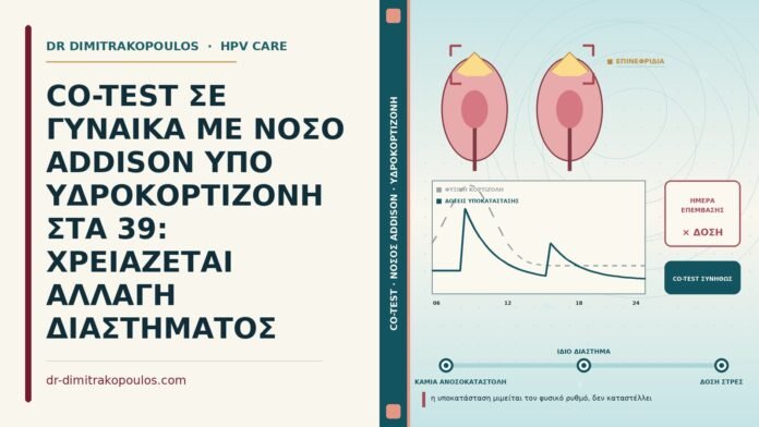 CO-TEST ΣΕ ΓΥΝΑΙΚΑ ΜΕ ΝΟΣΟ ADDISON ΥΠΟ ΥΔΡΟΚΟΡΤΙΖΟΝΗ ΣΤΑ 39: ΧΡΕΙΑΖΕΤΑΙ ΑΛΛΑΓΗ ΔΙΑΣΤΗΜΑΤΟΣ co-test με νόσο Addison