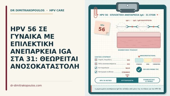 HPV 56 ΣΕ ΓΥΝΑΙΚΑ ΜΕ ΕΠΙΛΕΚΤΙΚΗ ΑΝΕΠΑΡΚΕΙΑ IGA ΣΤΑ 31: ΘΕΩΡΕΙΤΑΙ ΑΝΟΣΟΚΑΤΑΣΤΟΛΗ HPV 56 με ανεπάρκεια IgA