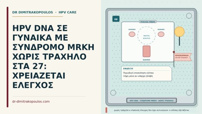 HPV DNA ΣΕ ΓΥΝΑΙΚΑ ΜΕ ΣΥΝΔΡΟΜΟ MRKH ΧΩΡΙΣ ΤΡΑΧΗΛΟ ΣΤΑ 27: ΧΡΕΙΑΖΕΤΑΙ ΕΛΕΓΧΟΣ HPV DNA στο σύνδρομο MRKH