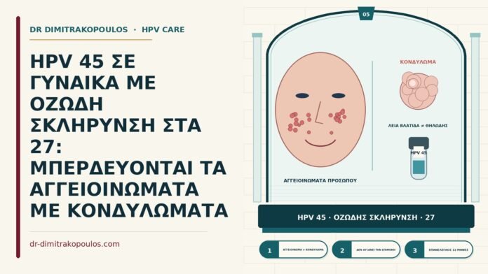 HPV 45 ΣΕ ΓΥΝΑΙΚΑ ΜΕ ΟΖΩΔΗ ΣΚΛΗΡΥΝΣΗ ΣΤΑ 27: ΜΠΕΡΔΕΥΟΝΤΑΙ ΤΑ ΑΓΓΕΙΟΙΝΩΜΑΤΑ ΜΕ ΚΟΝΔΥΛΩΜΑΤΑ HPV 45 με οζώδη σκλήρυνση