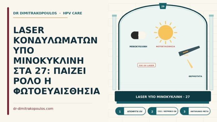 LASER ΚΟΝΔΥΛΩΜΑΤΩΝ ΥΠΟ ΜΙΝΟΚΥΚΛΙΝΗ ΣΤΑ 27: ΠΑΙΖΕΙ ΡΟΛΟ Η ΦΩΤΟΕΥΑΙΣΘΗΣΙΑ laser κονδυλωμάτων υπό μινοκυκλίνη