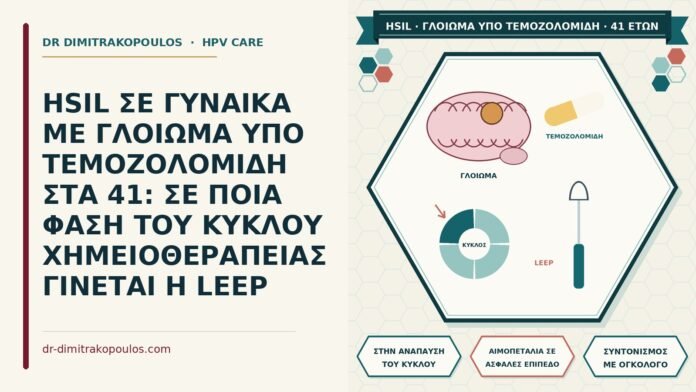 HSIL ΣΕ ΓΥΝΑΙΚΑ ΜΕ ΓΛΟΙΩΜΑ ΥΠΟ ΤΕΜΟΖΟΛΟΜΙΔΗ ΣΤΑ 41: ΣΕ ΠΟΙΑ ΦΑΣΗ ΤΟΥ ΚΥΚΛΟΥ ΧΗΜΕΙΟΘΕΡΑΠΕΙΑΣ ΓΙΝΕΤΑΙ Η LEEP HSIL υπό τεμοζολομίδη