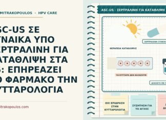 ASC-US ΣΕ ΓΥΝΑΙΚΑ ΥΠΟ ΣΕΡΤΡΑΛΙΝΗ ΓΙΑ ΚΑΤΑΘΛΙΨΗ ΣΤΑ 35: ΕΠΗΡΕΑΖΕΙ ΤΟ ΦΑΡΜΑΚΟ ΤΗΝ ΚΥΤΤΑΡΟΛΟΓΙΑ ASC-US υπό σερτραλίνη