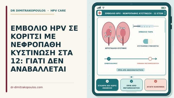 ΕΜΒΟΛΙΟ HPV ΣΕ ΚΟΡΙΤΣΙ ΜΕ ΝΕΦΡΟΠΑΘΗ ΚΥΣΤΙΝΩΣΗ ΣΤΑ 12: ΓΙΑΤΙ ΔΕΝ ΑΝΑΒΑΛΛΕΤΑΙ εμβόλιο HPV σε κορίτσι με κυστίνωση