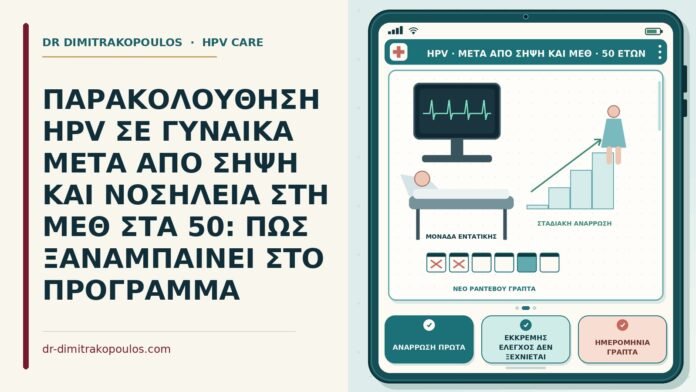 ΠΑΡΑΚΟΛΟΥΘΗΣΗ HPV ΣΕ ΓΥΝΑΙΚΑ ΜΕΤΑ ΑΠΟ ΣΗΨΗ ΚΑΙ ΝΟΣΗΛΕΙΑ ΣΤΗ ΜΕΘ ΣΤΑ 50: ΠΩΣ ΞΑΝΑΜΠΑΙΝΕΙ ΣΤΟ ΠΡΟΓΡΑΜΜΑ παρακολούθηση HPV μετά από σήψη