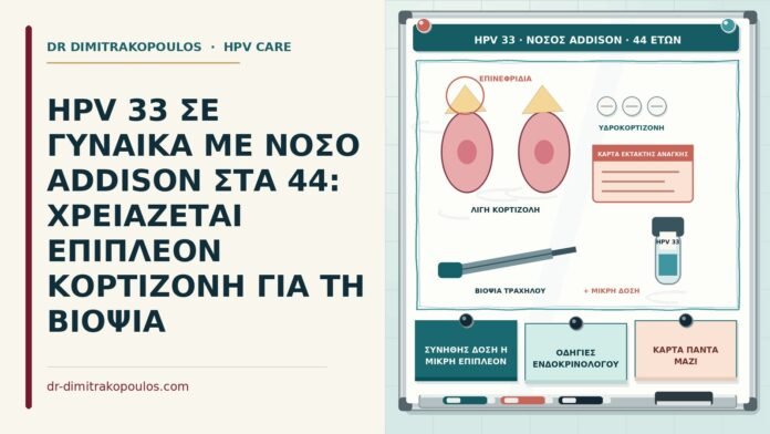 HPV 33 ΣΕ ΓΥΝΑΙΚΑ ΜΕ ΝΟΣΟ ADDISON ΣΤΑ 44: ΧΡΕΙΑΖΕΤΑΙ ΕΠΙΠΛΕΟΝ ΚΟΡΤΙΖΟΝΗ ΓΙΑ ΤΗ ΒΙΟΨΙΑ HPV 33 με νόσο Addison