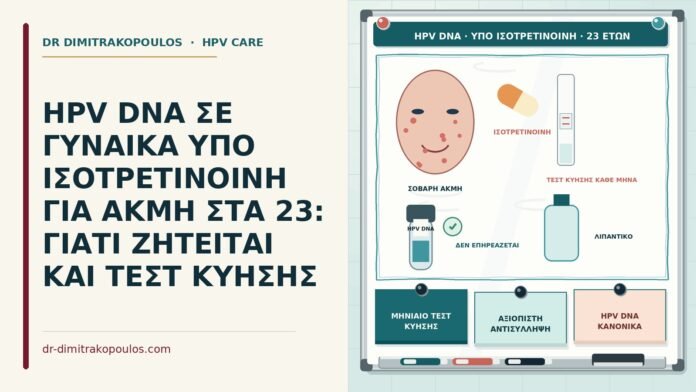 HPV DNA ΣΕ ΓΥΝΑΙΚΑ ΥΠΟ ΙΣΟΤΡΕΤΙΝΟΙΝΗ ΓΙΑ ΑΚΜΗ ΣΤΑ 23: ΓΙΑΤΙ ΖΗΤΕΙΤΑΙ ΚΑΙ ΤΕΣΤ ΚΥΗΣΗΣ HPV DNA υπό ισοτρετινοΐνη