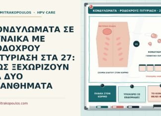 ΚΟΝΔΥΛΩΜΑΤΑ ΣΕ ΓΥΝΑΙΚΑ ΜΕ ΡΟΔΟΧΡΟΥ ΠΙΤΥΡΙΑΣΗ ΣΤΑ 27: ΠΩΣ ΞΕΧΩΡΙΖΟΥΝ ΤΑ ΔΥΟ ΕΞΑΝΘΗΜΑΤΑ κονδυλώματα και ροδόχρους πιτυρίαση