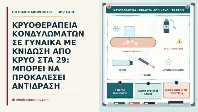 ΚΡΥΟΘΕΡΑΠΕΙΑ ΚΟΝΔΥΛΩΜΑΤΩΝ ΣΕ ΓΥΝΑΙΚΑ ΜΕ ΚΝΙΔΩΣΗ ΑΠΟ ΚΡΥΟ ΣΤΑ 29: ΜΠΟΡΕΙ ΝΑ ΠΡΟΚΑΛΕΣΕΙ ΑΝΤΙΔΡΑΣΗ κρυοθεραπεία με κνίδωση από κρύο