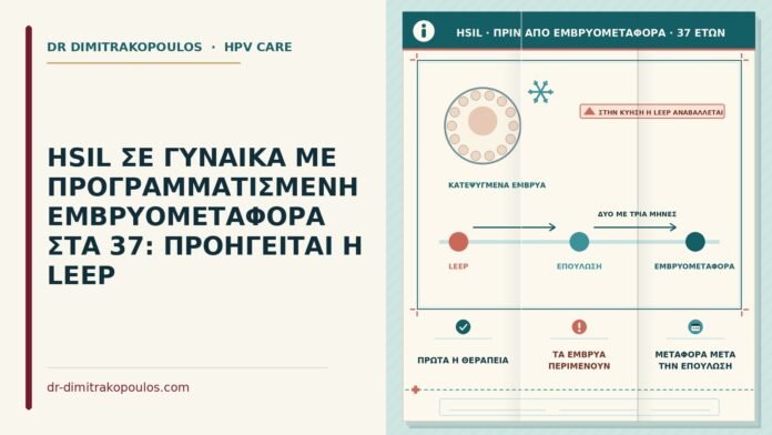 HSIL ΣΕ ΓΥΝΑΙΚΑ ΜΕ ΠΡΟΓΡΑΜΜΑΤΙΣΜΕΝΗ ΕΜΒΡΥΟΜΕΤΑΦΟΡΑ ΣΤΑ 37: ΠΡΟΗΓΕΙΤΑΙ Η LEEP HSIL πριν από εμβρυομεταφορά