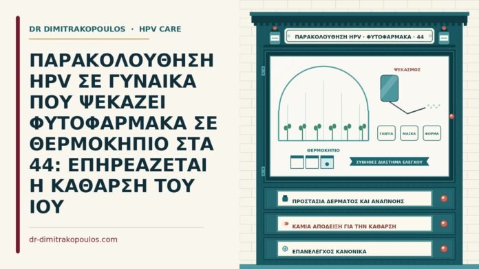 ΠΑΡΑΚΟΛΟΥΘΗΣΗ HPV ΣΕ ΓΥΝΑΙΚΑ ΠΟΥ ΨΕΚΑΖΕΙ ΦΥΤΟΦΑΡΜΑΚΑ ΣΕ ΘΕΡΜΟΚΗΠΙΟ ΣΤΑ 44: ΕΠΗΡΕΑΖΕΤΑΙ Η ΚΑΘΑΡΣΗ ΤΟΥ ΙΟΥ παρακολούθηση HPV με έκθεση σε φυτοφάρμακα