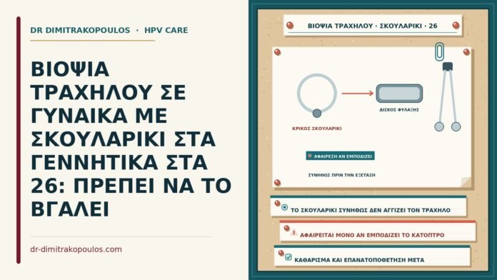 ΒΙΟΨΙΑ ΤΡΑΧΗΛΟΥ ΣΕ ΓΥΝΑΙΚΑ ΜΕ ΣΚΟΥΛΑΡΙΚΙ ΣΤΑ ΓΕΝΝΗΤΙΚΑ ΣΤΑ 26: ΠΡΕΠΕΙ ΝΑ ΤΟ ΒΓΑΛΕΙ βιοψία τραχήλου με σκουλαρίκι στα γεννητικά