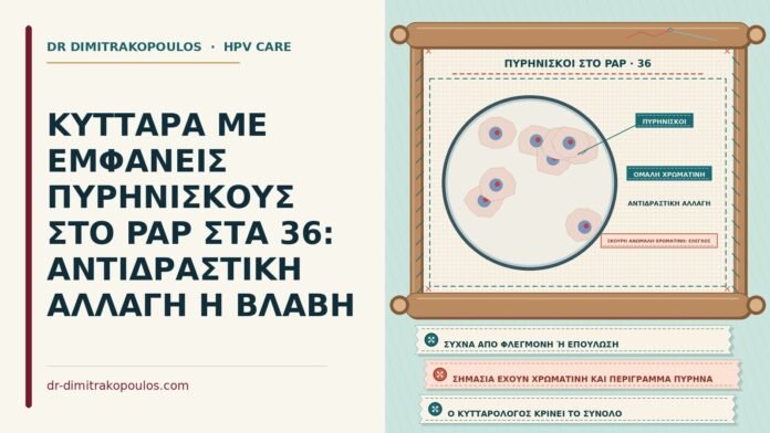 ΚΥΤΤΑΡΑ ΜΕ ΕΜΦΑΝΕΙΣ ΠΥΡΗΝΙΣΚΟΥΣ ΣΤΟ PAP ΣΤΑ 36: ΑΝΤΙΔΡΑΣΤΙΚΗ ΑΛΛΑΓΗ Η ΒΛΑΒΗ κύτταρα με εμφανείς πυρηνίσκους